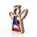 The wooden angel ornament is intricately crafted from sapele wood and vibrant colors. The design prominently features an American flag motif, making it a perfect decoration for the 4th of July celebrations. The rich hues of the flag come alive, adding a patriotic touch to any space. This handcrafted piece beautifully merges natural wood textures with eye-catching colors, capturing the spirit of Independence Day.